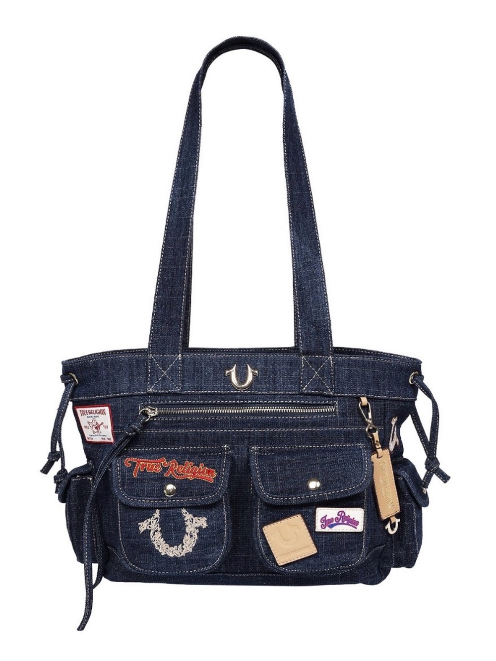 TRUE RELIGION Bundle Set Multi Patch Dark Denim Crossbody Bag + Wallet NIB